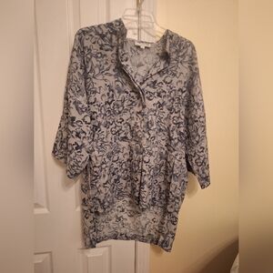 Victor Alfaro Lightweight Blue Floral Button-Up Tunic